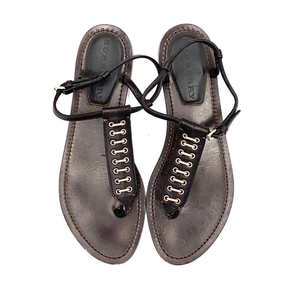 Burberry Brown Leather Single Strap Sandals sz 38